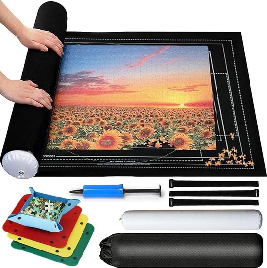 Zwarte Puzzelmat voor 2000stukjes - Puzzelmap met Accessoires - Puzzelbord - Puzzelmatten - Puzzelmat Volwassen en Kinderen -Geschikt voor legpuzzel 2000 1500 1000 Stuks - 120x80cm