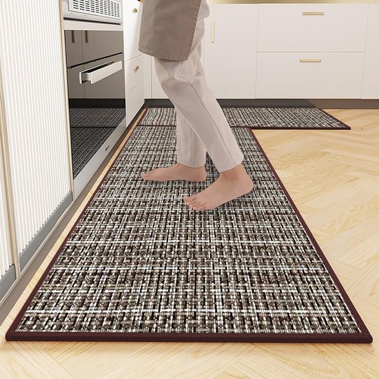 2 Pièces Tapis de Cuisine Lavable Antidérapant Tapis de Cuisine Tissé Absorbant Tapis de Cuisine Tapis de Cuisine Facile à Nettoyer Tapis de Cuisine pour Salle à Manger Buanderie 45 x 70 cm + 45 x