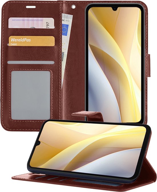 Hoesje - Met Pasjeshouder - Geschikt voor Samsung Galaxy A15 - Luxe Bookcase Portemonee - Flip Case - Kunstleer Book Case - Flipcase - Book Cover - Walletcase - Portemonneehoes - Telefoonhoesjes - Bruin