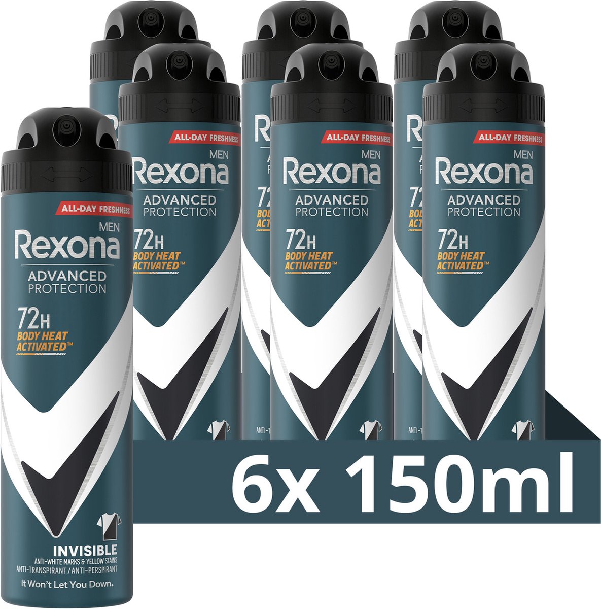 Goedkoopste Rexona Men Advanced Protection Anti-Transpirant Deodorant Spray - Invisible - onzichtbaar op zwarte en witte kleding - 6 x 150 ml