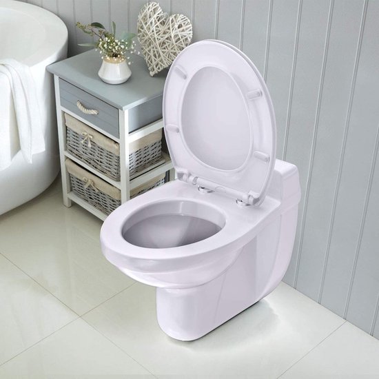 ANYCEE Wc-bril met softclosemechanisme 42,5 x 36 cm, Duroplast, antibacteriële wc-bril, wc-bril met Quick-Release, universele kuip, wit