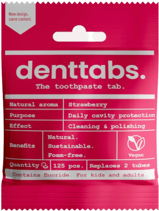Denttabs Kids Strawberry - Fluoride - Extra Zacht - Tandenborstel voor Kinderen - Milieuvriendelijke Tandverzorging