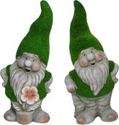 Tuinkabouter beeldje - set van 2 - Dwarf Okkie en Manuel - grasgroen - 32 cm - Polystone