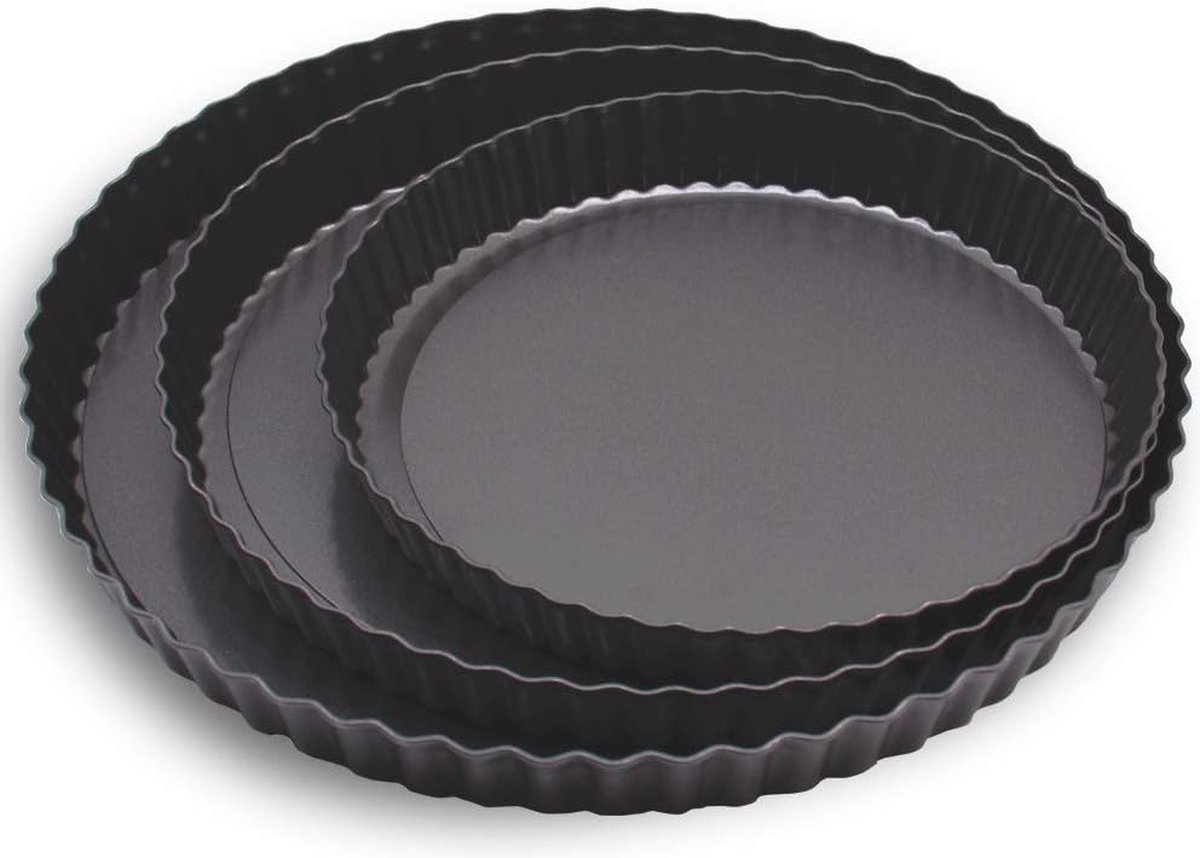 Quichevorm 22 cm, bakvorm, taartbodem, taartvorm met hefbodem, anti- aanbaklaag, fruitcakevorm, cakevorm, cakevorm, van koolstofstaal, ronde golfrand met siliconen reinigingsborstel