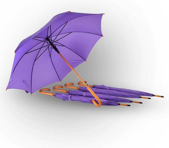 Set de 5 Parapluies Violets Élégants pour Adultes - Diamètre 98 cm | Avec manche en bois | Automatique et résistant au vent | Utilisez-le comme parapluie de mariage