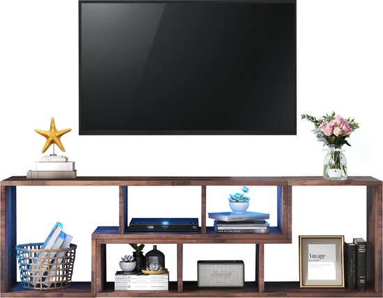 Merax TV Schrank 180 cm, Rattan Lowboard für 80-Zoll-Fernseher, Fernsehtisch mit 2 Türen, 1 Schublade, 3 offener Stauraum, Beine aus Massivholz, Rustikaler Sideboard, für Wohnzimmer Esszimmer, Eiche