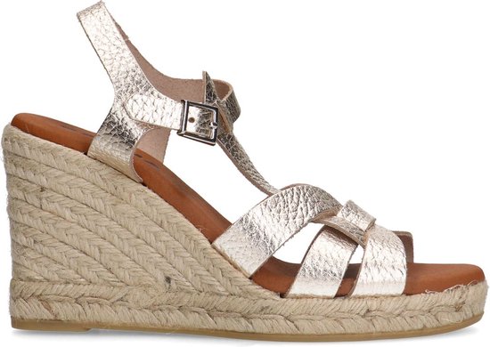 Sacha - Dames - Gouden leren sleehak sandalen - Maat 39