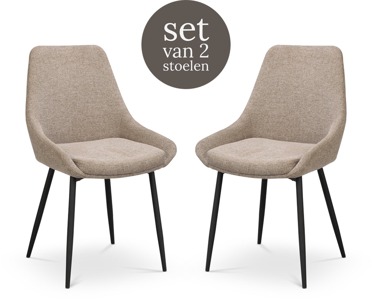 Rowico Home Sierra Eetkamerstoel Beige - Stof - Zwarte Poten - Scandinavish - Comfortabel - Set van 2 Eetkamerstoelen
