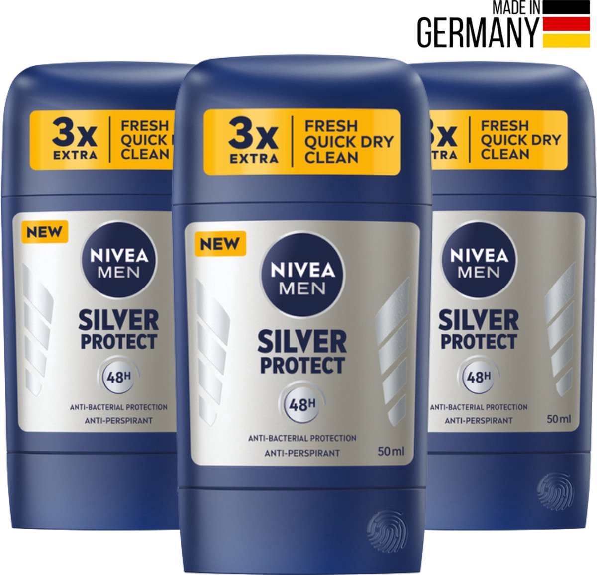 Goedkoopste Nivea Men Silver Protect Deodorant - 3x50 ml - Formule met Zilverionen - Nivea Deodorants - Deodorant Man Voordeelverpakking