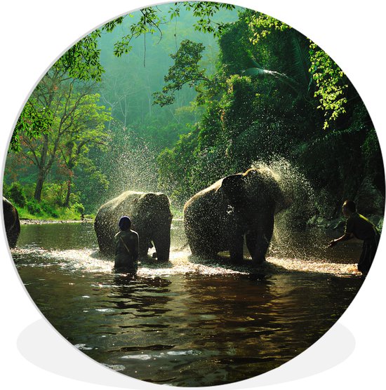 Wall Circle - Indoor Wall Circle - Éléphants avec leurs dresseurs dans une rivière - ⌀ 30 cm - Décoration murale - Peintures ronds