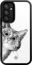 Casimoda® hoesje - Geschikt voor Samsung Galaxy A54 - Kat Kiekeboe - Zwart TPU Backcover - Kat - Wit