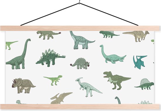 Schoolplaat kind - Wanddecoratie kinderkamers - Dinosaurus - Groen - Jongens - Bruin - 150x75 cm - Kind - Patronen