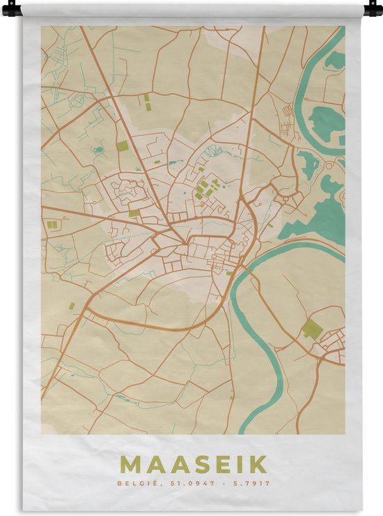 Wandkleed - Wanddoek - België - Stadskaart - Plattegrond - Maaseik - Kaart - 120x180 cm - Wandtapijt