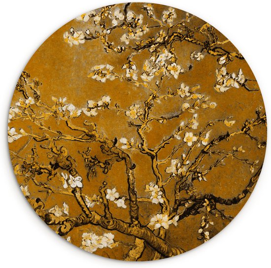 WallCircle - Wandcirkel amandelbloesem goud 30x30 cm - Van Gogh oude meesters kunst - Ronde schilderijen woonkamer - Wandschaal keuken - Muurdecoratie cirkel - Kamer decoratie binnen - Wanddecoratie muurcirkel - Woonaccessoires
