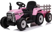Elektrische kinderauto - Tractor elektrisch 12V + trailer, elektrische kinder tractor (Roze)