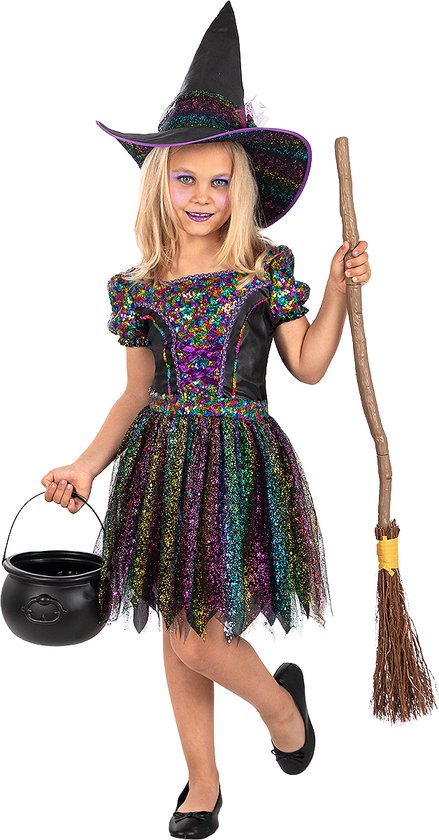 FUNIDELIA Glitter Heks Kostuum voor meisjes - Maat: 97 - 104 cm