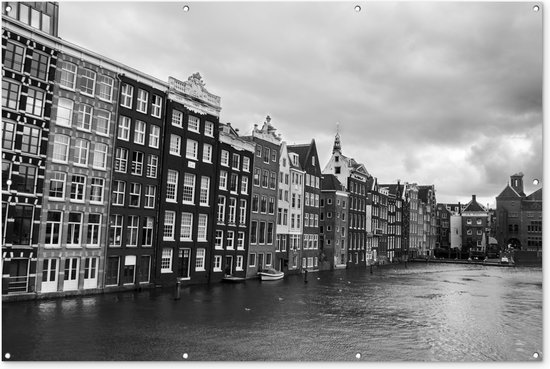 Muurdecoratie Amsterdamse grachten zwart-wit fotoprint - 180x120 cm - Tuinposter - Tuindoek - Buitenposter