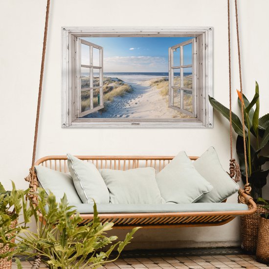 Tuindecoratie doorkijk - Strand - Zee - 120x80 cm - Tuin - Schutting decoratie - Tuinposter - Schuttingdoek - Buitenposter - Tuinversiering - Balkon decoratie - Tuinschilderij