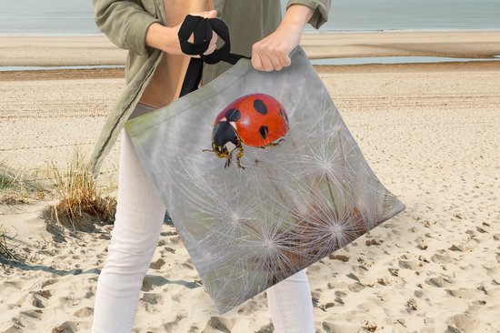 Sac bandoulière - Sac de plage - Shopper Coccinelle sur pissenlit - 45x45 cm - Sac coton