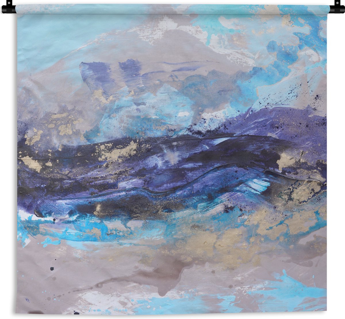 Wandkleed - Wanddoek - Abstract - Grijs - Blauw - Verf - 150x150 cm - Wandtapijt