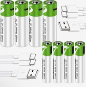 Oplaadbare USB Batterijen AA + AAA 1,5 Volt (2600 + 750 mWh) met USB Type-C Kabels opladen - Duurzame Keuze - Lithium AA + AAA batterijen - 8 stuks