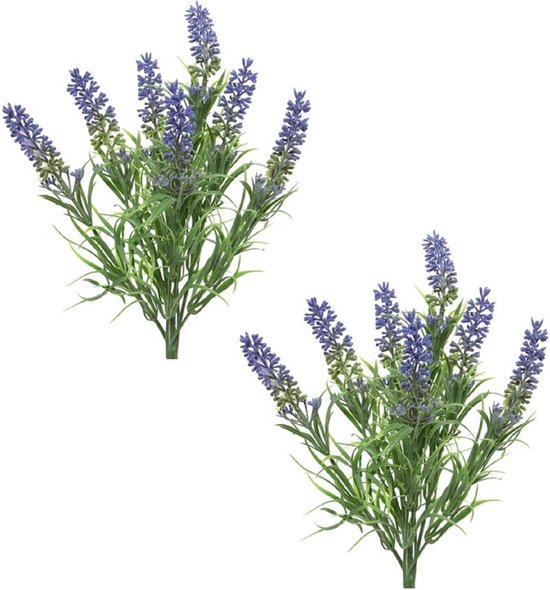 2x stuks lavandula/lavendel kunstplant 34 cm bosje/bundel - Kunstplanten/nepplanten