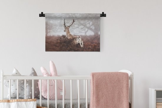 Tapisserie murale - Tissu mural - Cerf - Brume - Plantes - 60x40 cm - Tapisserie murale