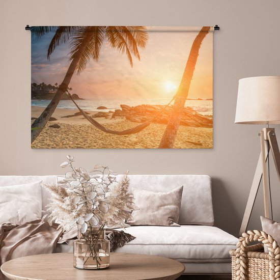 Tenture murale - Tissu mural - Été - Coucher de soleil - Hamac - 150x100 cm - Tapisserie