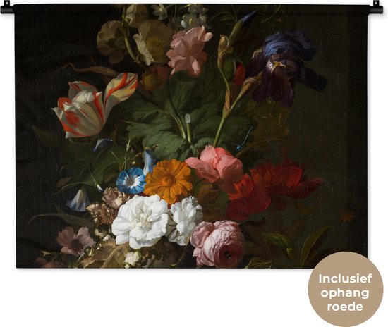 Wandkleed - Wanddoek - Vaas met bloemen - Schilderij van Rachel Ruysch - 90x67.5 cm - Wandtapijt