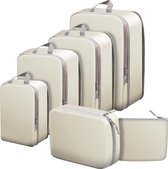 Koffer Organizer, compressiezakken, 6-delige set, compressie, koffer organizer, ultralichte pak kubus, waterdichte reisorganizer, paktassen voor koffer, rugzak en bagage (beige)