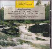 Cd-hoes met afbeelding van een waterval in een bosrijk gebied. Tekst "Als Vivendi", "Forellenquintett", "Schubert", "Adagio und Rondo concertant"