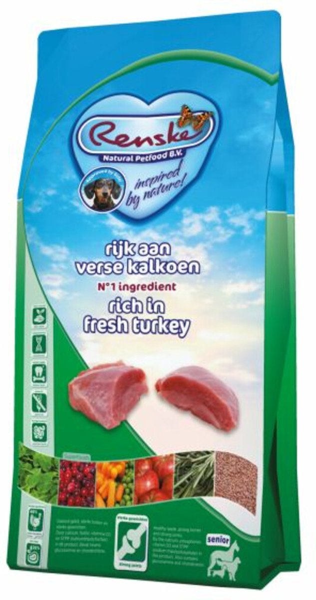 2x Renske Super Premium Senior Kalkoen Graanvrij 12 kg