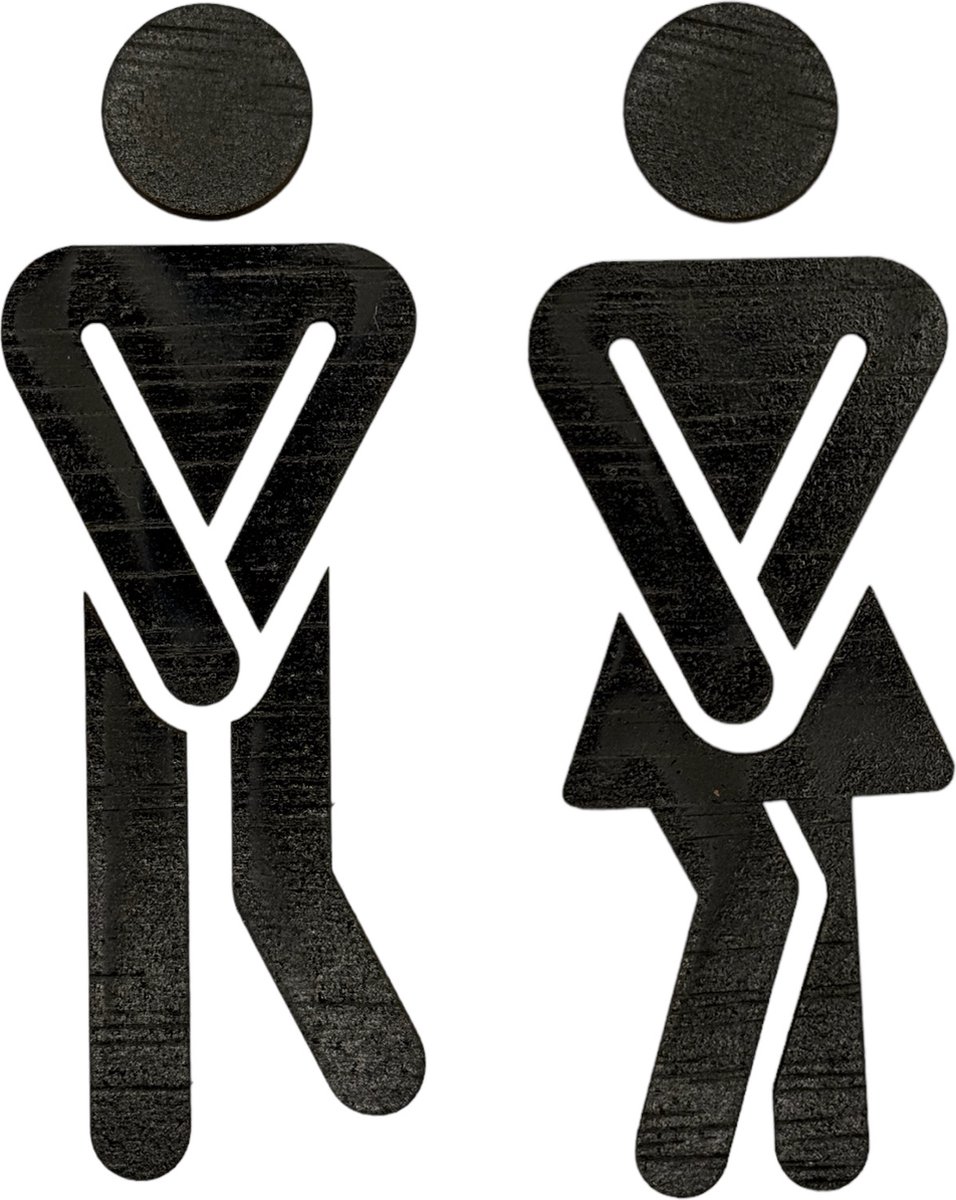 Deurbordje WC - Toilet bordje - tekstbordje WC - zelfklevend man en vrouw - hout - 10 cm x 3 cm