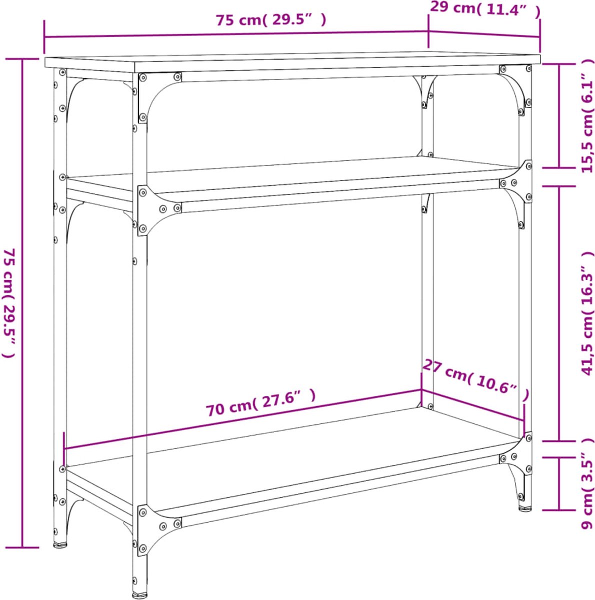 vidaXL Wandtafel - 75x29x75 - cm - bewerkt - hout - sonoma - eikenkleurig sonoma eiken