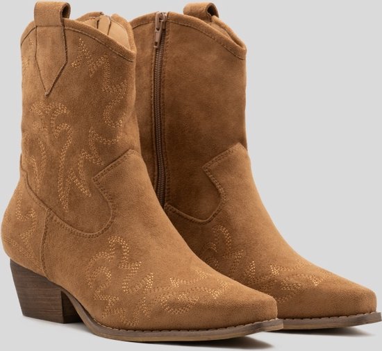 SmileFavorites® Dames Cowboylaarzen met Hak Kort - Suedine - Camel