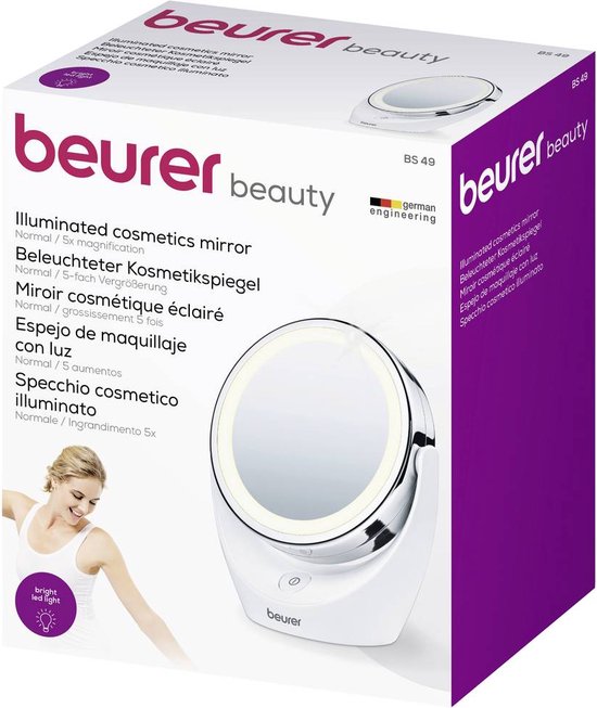 Beurer BS 55 Make up spiegel - Staand - LED verlichting rondom - Tweezijdig - 7x Vergroting - Touch sensor - Dimmer - Rond: doorsnede 13cm - 3 Jaar garantie - Beurer
