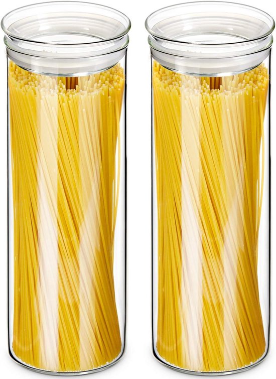 Foto: Voorraaddozen glas 2 delige set luchtdicht hoge spaghetti voorraadpotten met deksel 1900 ml dik borosilicaatglas cilinderhouder voor keuken pasta pasta