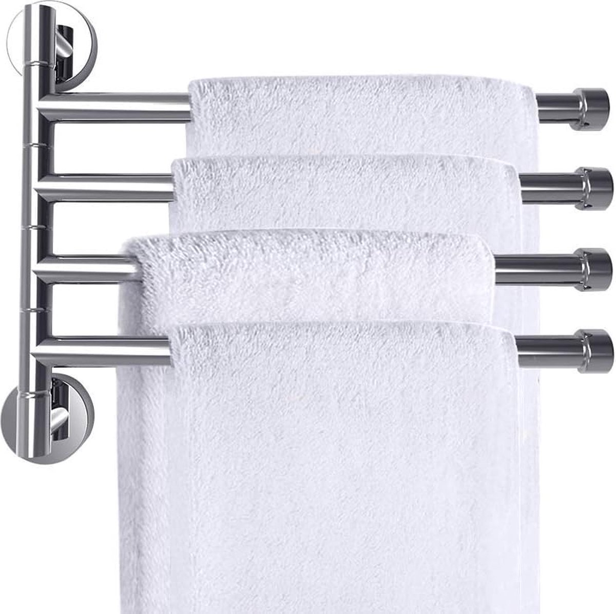 Handdoekhouder met 4 zwenkarmen 180° roestvrij staal handdoekstangen badkamer handdoekhaak chroom, draaibaar