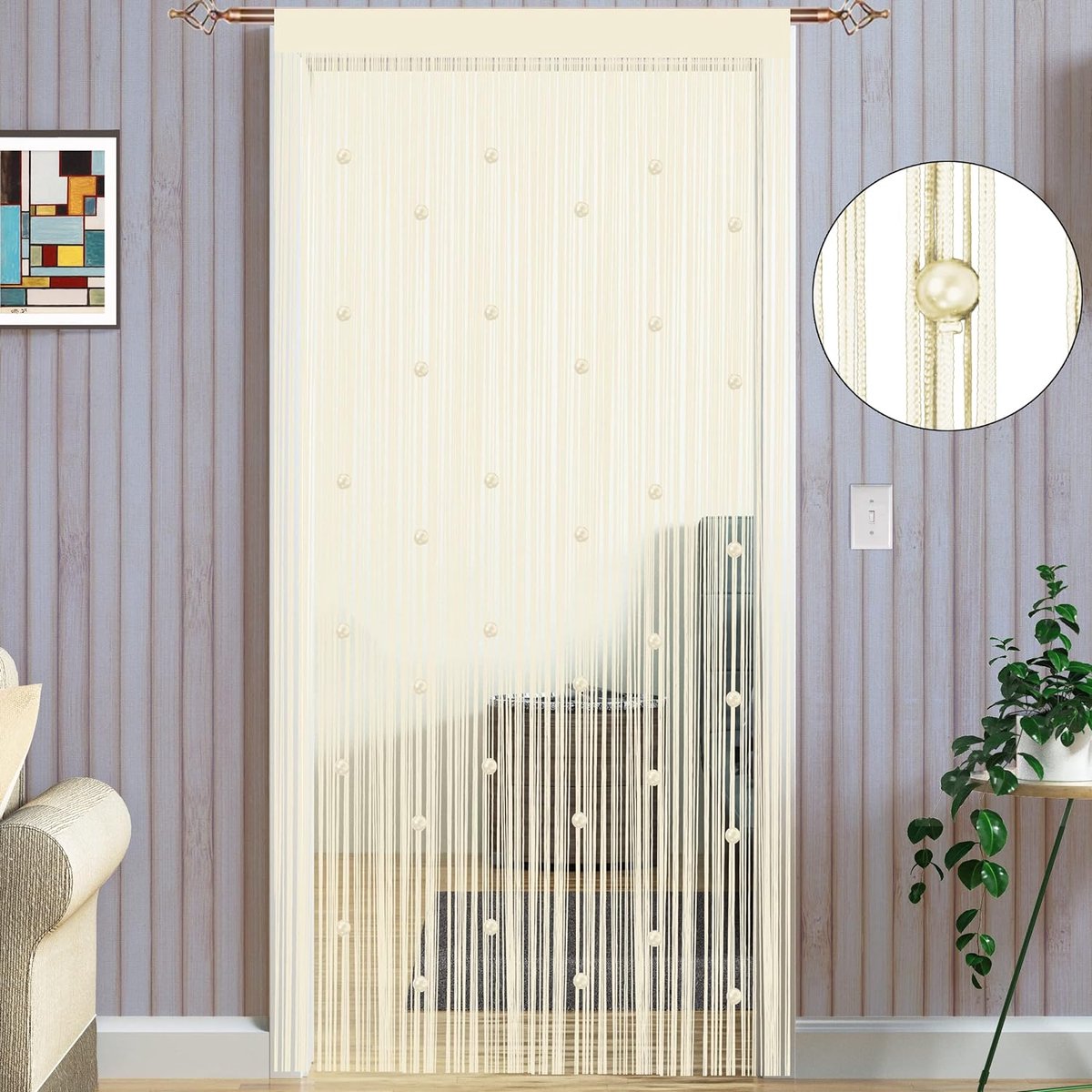 BERGER Chenille Deurgordijn - Voor Caravan, Camper, Balkon (205x56 Cm, Grijs/wit/zwart)