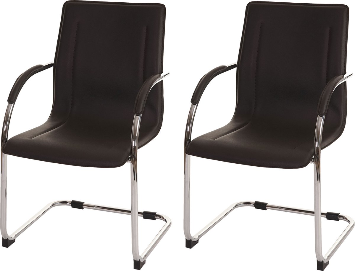 Cosmo Casa Set van 2 Eetkamerstoelen - Keukenstoel - Vaste Hoogte - Leder/Aluminium - Bruin