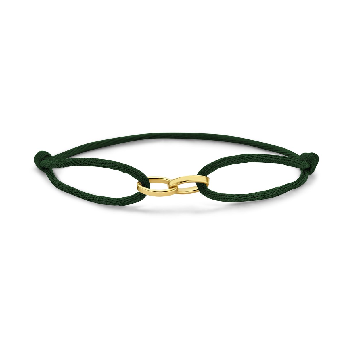 New Bling 9NBG-0785 Satijnen Armbandje met 14 Karaat Schakels - Goud - 14krt - Verstelbaar - 15 tot 22cm - Donker Groen