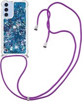 Coverup Liquid Glitter Back Cover met Koord - Geschikt voor Samsung Galaxy A15 Hoesje - Blauw
