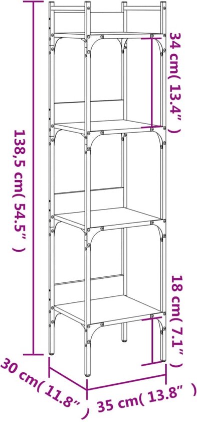 vidaXL Boekenkast 4-laags 59x35x90,5 cm bewerkt hout grijs sonoma