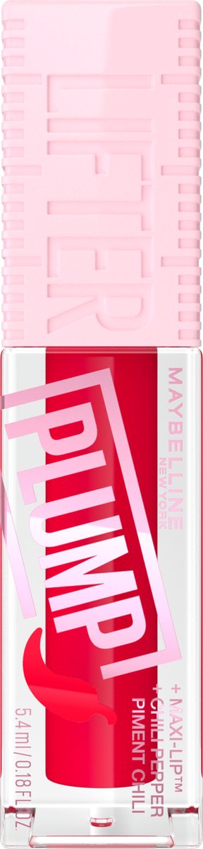 Maybelline - Lifter Plump - Lip Plumping lipgloss - langdurig vollere lippen - verwarmende sensatie met 5% Maxi-Lip™ en chilipeper - Red Flag - 5,4 ml - Maybelline