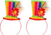 Boland Mini chapeau haut de forme pour carnaval pour différents thèmes - 2x - multicolore - ornements - diadème - dames - clown