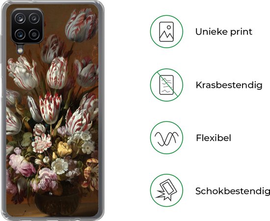 Coque Samsung Galaxy A12 - Nature morte aux fleurs - Peinture de Hans Bollongier - Siliconen - Noël - Cadeaux - Cadeaux chaussures
