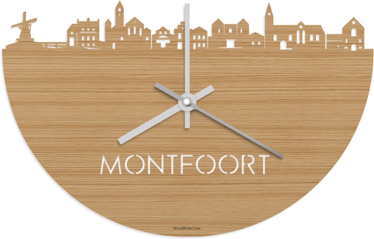 Skyline Klok Montfoort Bamboe hout - Ø 40 cm - Stil uurwerk - Wanddecoratie - Meer steden beschikbaar - Woonkamer idee - Woondecoratie - City Art - Steden kunst - Cadeau voor hem - Cadeau voor haar - Jubileum - Trouwerij - Housewarming -