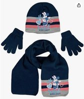 Minnie Mouse winterset - muts / sjaal / handschoenen - blauw/roos - maat 54 cm