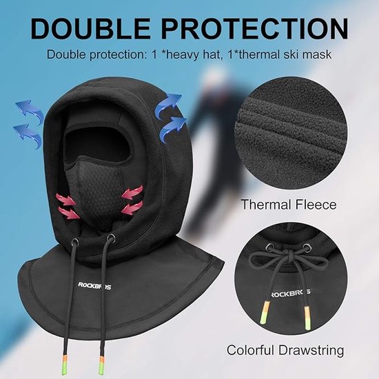 Masque Cyclisme Hiver : Coupe-vent, Chaud Et Respirant, Compatible Lunettes, Pour Ski Et Moto