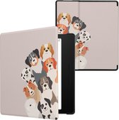 kwmobile hoes geschikt voor Amazon Kindle Oasis 10. Generation - Magnetische sluiting - E reader cover in bruin / wit / taupe - Grappige Honden design
